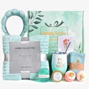 Get Well Soon Gifts For Women, 10 Pcs Care Package Get Well Gift Basket, Self Care Gifts with Luxury Flannel Blanket, Relaxing Spa Box Thinking of You Basket for Her, Mom Sister Best Friends