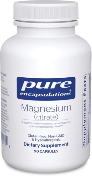 Pure Encapsulations Magnesium (Citrate) – Supplement for Sleep, Heart Health, Cognitive Health, Bone Health, Energy, Muscles, and Metabolism* – with Premium Magnesium – 90 Capsules