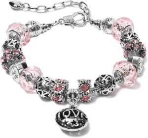 AICase Charm Bracelet for Women/Silver Plated Cuff Bangle Jewelry Gifts with Beads,Charms, and Adjustable Snake Chain Bracelet Birthday Jewelry Gift for Women Her MoM/Sister/Friends/Wife/Grandma_01