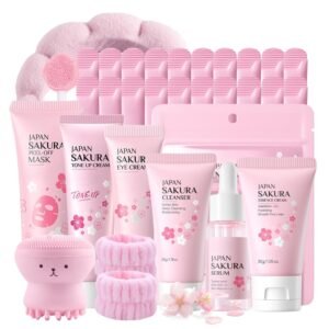 NovaCharm Japan Sakura Skin Care Set Women Gifts – Skin Care for Teens 10-12 – Skincare for Girls 10-12 – Teen Skin Care Kit – Skin Care Routine Kit for Women with Cleanser,Serum,Mud Mask,Headband