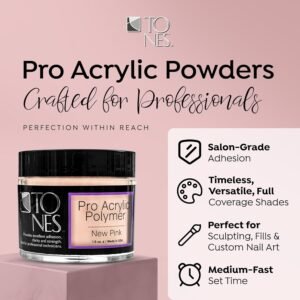 Tones Pro Acrylic Powder New Pink – Premium Nail Powder for Professional Nail Design, Sculpting, and Building – Salon-Quality Supplies (3.5 Fl Oz)
