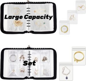 Jewelry Storage Book Organizer Travel Transparent Earring Storage Binder for Necklace, Ring, Earring, Storage (2 Set, Black Flowers)