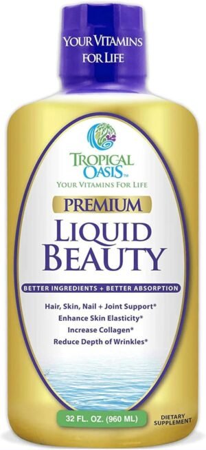 Tropical Oasis – Liquid Beauty | Supplement for Hair, Skin, & Nail Growth – Biotin + Hydrolyzed Collagen (32 Servings)