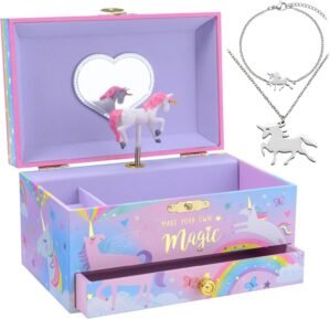 Jewelkeeper Unicorn Musical Jewelry Box for Little Girls – Kids Jewelry Box with Pullout Drawer – Music Jewellery Box with Necklace and Bracelet – Gift Set for Kids – Children’s Jewellery Storage Case