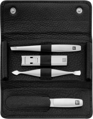 ZWILLING Beauty TWINOX Travel Nail Kit, Manicure and Pedicure Kit, Cowhide Leather 5-Piece Nail Care Set, Durable Stainless-Steel Instruments, Premium Leather, Black