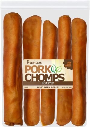 Pork Chomps Roasted Pork Skin Dog Chews, 8-inch Rolls, 5 Count
