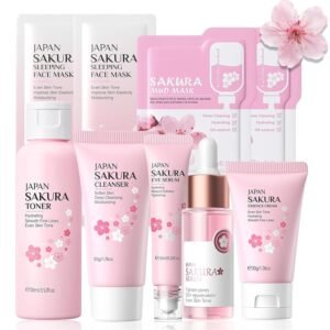 9PCS Japan Sakura Skin Care Set, Sakura Skin Care For Teens 10-12, Skincare For Girls 10-12, Teen Skin Care Kits For Girls Ages 11-14 With Toner,Cleanser,Eye Serum,Face Serum,Face Cream