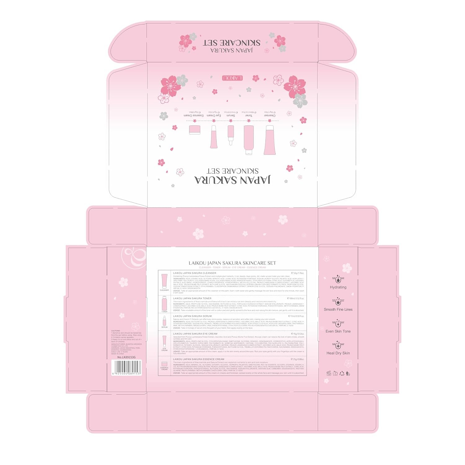Skin Care Set JAPAN SAKURA Women Beauty Gift Sets Skin Care Kit with Cleanser, Toner, Serum, Eye Cream, Face Cream Travel Kit for Women Teen Girls Mom Daughter Birthday TSA-friendly Sizes 5pcs - Image 7