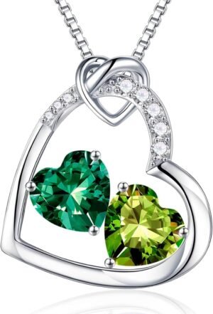 Iefil Birthstone Necklace for Women – 925 Sterling Silver Birthstone Necklace, Anniversary Birthday Gifts for Women Wife Girlfriend, Jewelry for Mom Daughter