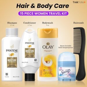 All Your Travel Essentials In One: Travel Toiletry Kit For Women – 15-Piece Set of Premium Travel Size Toiletries, TSA Compliant, Travel Essentials, Includes Shampoo And Conditioner, & More