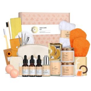 Skin Care Set for Women & Men – Rosa Acca 28pcs Facial Kit at Home, Birthday Gifts Orange Vitamin C, Spa Gift Baskets for Women, Face Cream, Bath Oil, Mothers Day, Christmas, Dad