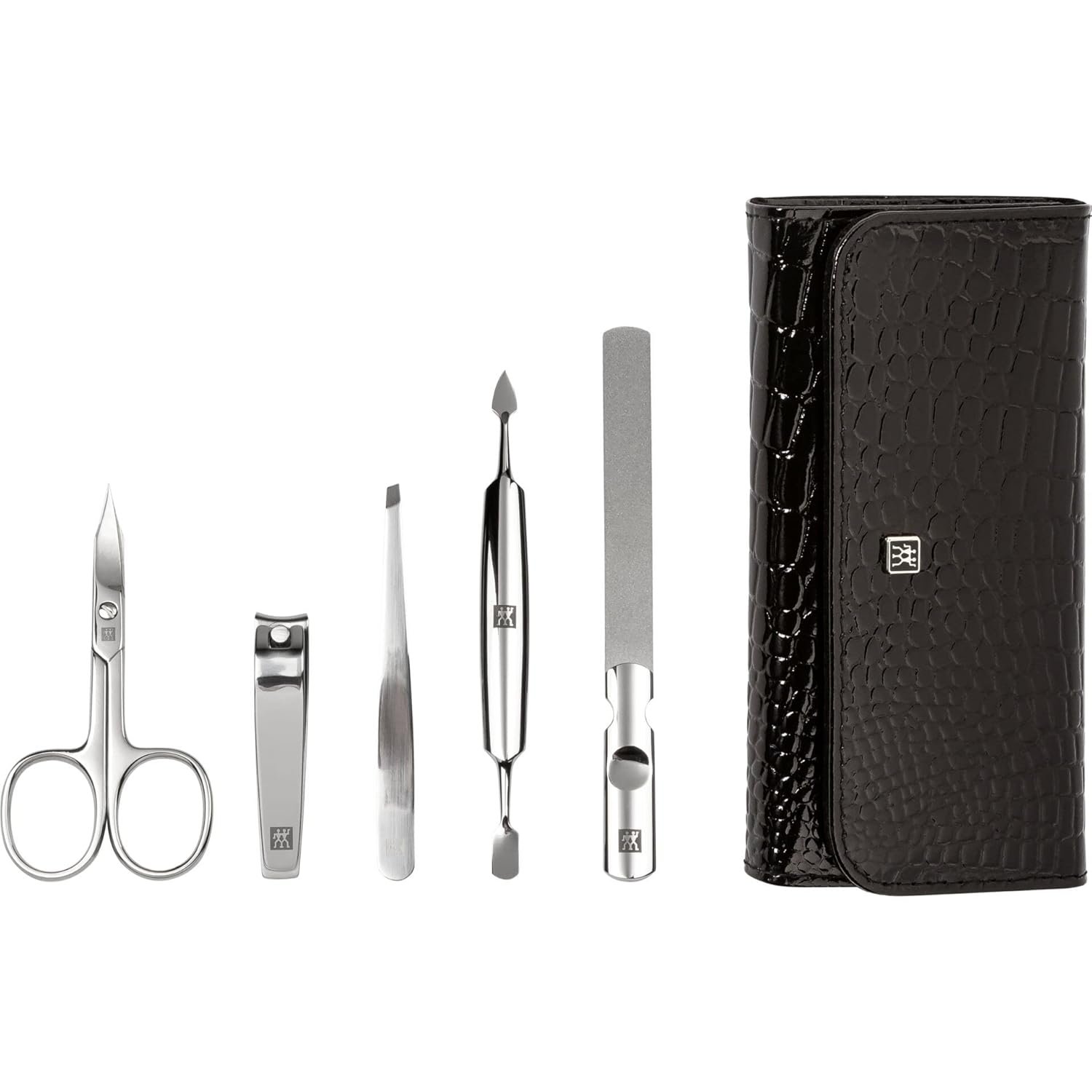ZWILLING Beauty Classic INOX Travel Nail Kit, Manicure and Pedicure Kit, Neat Leather 6-Piece Nail Care Set, Durable Stainless-Steel Instruments, Premium Leather, Black