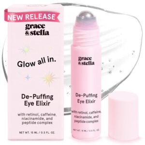 grace & stella Under Eye Brightener Roller – Airplane Travel Essentials – Travel Size Toiletries – Retinol & Caffeine Eye Serum for Puffiness, Dark Circles, Wrinkles – Vegan Skincare (15ml / 0.51floz)