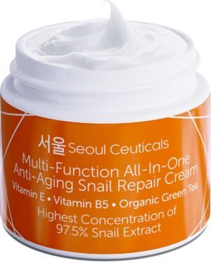 SeoulCeuticals Korean Skin Care 97.5% Snail Mucin Moisturizer Cream – K Beauty Skincare Day & Night Snail Repair Cream Filtrate Cruelty Free 2oz