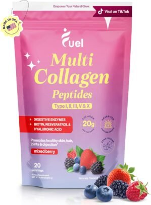Fuel Beauty Blend Premium multi Collagen Protein Powder – 11-in-1 Collagen formula for Women with Resveratrol Extract Hyaluronic Acid, Biotin beauty supplements Hair, Skin & Nails Support– Mixed Berry
