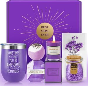 Gifts for Mom, Purple Lavender Gift Basket for Mom, Luxury Relaxing Spa Self Care Box, Mothers Day, Christmas, Birthday