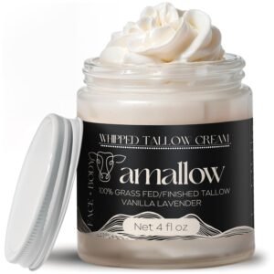Amallow 100% Grass Fed Beef Tallow for Skin Care – Face + Body – Whipped Moisturizer – Natural Lotion, 4 FL. oz. (Vanilla Lavender)