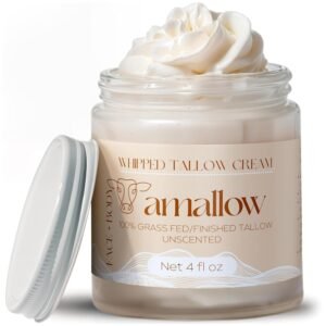 Amallow 100% Grass Fed Beef Tallow for Skin Care – Face + Body – Whipped Moisturizer for Sensitive Skin – Natural Lotion, 4 FL. oz. (Unscented)
