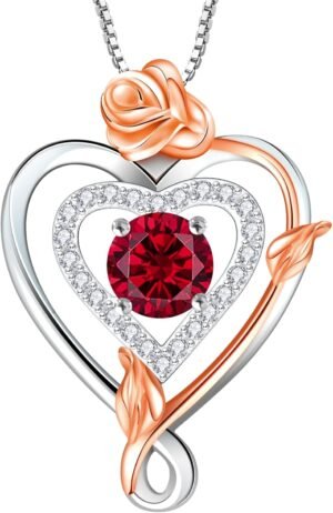RIVIKO Infinity Heart Symbol Rose Birthstone Necklace for Women,925 Sterling Silver Heart Pendant Necklaces,Anniversary Jewelry Birthday Mothers Day Gifts for Mom Her Wife Women Girlfriend