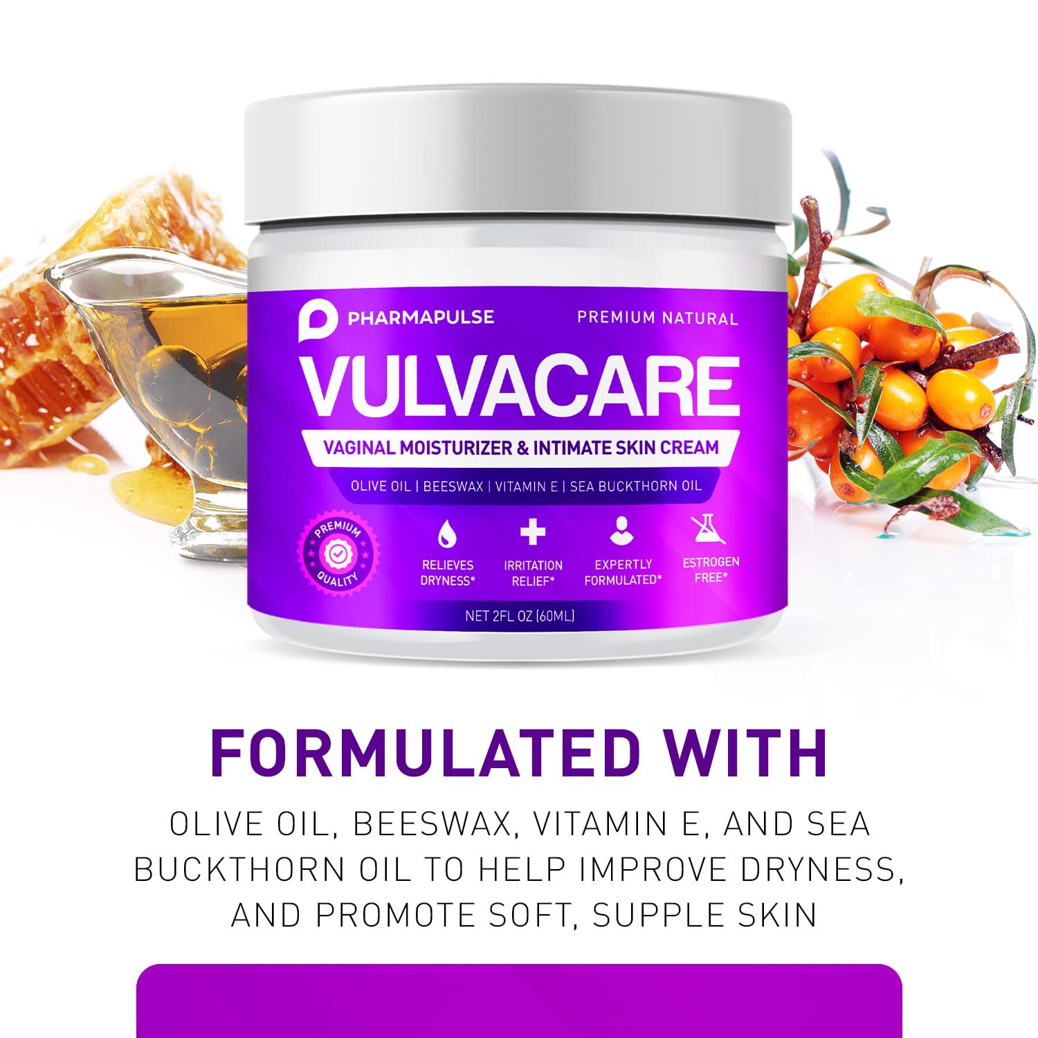 Pharmapulse Vaginal Moisturizer, Vulva Balm Cream, Intimate Skin Care, Menopause Support - Relieves Dryness, Itching, Burning, Redness, Chafing, Odor, Irritation - Estrogen Free 2oz - Image 2