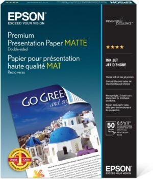 Epson Premium Presentation Paper MATTE (8.5×11 Inches, Double-sided, 50 Sheets) (S041568),Bright White