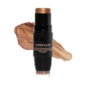 Nudestix Nudies Glow Highlighter Stick – Multi-Use Cream Highlighter for Face, Eyes & Body with Built-In Brush | Dewy, Radiant Finish for All Skin Tones | Brown Sugar Baby