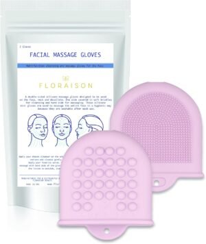 2 Mini Gloves Mini Glow Soft Silicone Facial Cleansing Brush and Face Massager Luxury Skincare Gift (Pink)