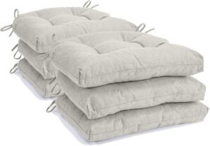 Chair Cushions for Dining Chairs Set of 6, Non Slip Indoor Kitchen Chair Cushions with Ties, Tufted Memory Foam Seat Chair Pads, 17″ x 16″ x 3″, Cream