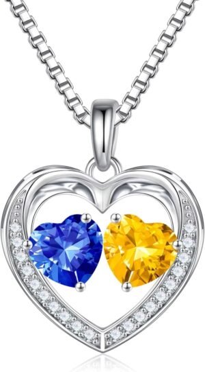 Iefil Birthstone Jewelry for Women – 925 Sterling Silver Birthstone Necklace, Anniversary Birthday Gifts for Women, Jewelry Gifts for Her Wife Mom Daughter