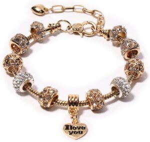 AICase Charm Bracelet for Women/Silver Plated Cuff Bangle Jewelry Gifts with Beads,Charms, and Adjustable Snake Chain Bracelet Birthday Jewelry Gift for Women Her MoM/Sister/Friends/Wife/Grandma