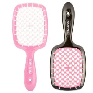 BOM BOM 2 Unit Kit, Wet And Dry Vented Detangling Hair Brush For All Hair Types, Light Weight Hairbrush, Scalp Massage Brush (Black light pink)