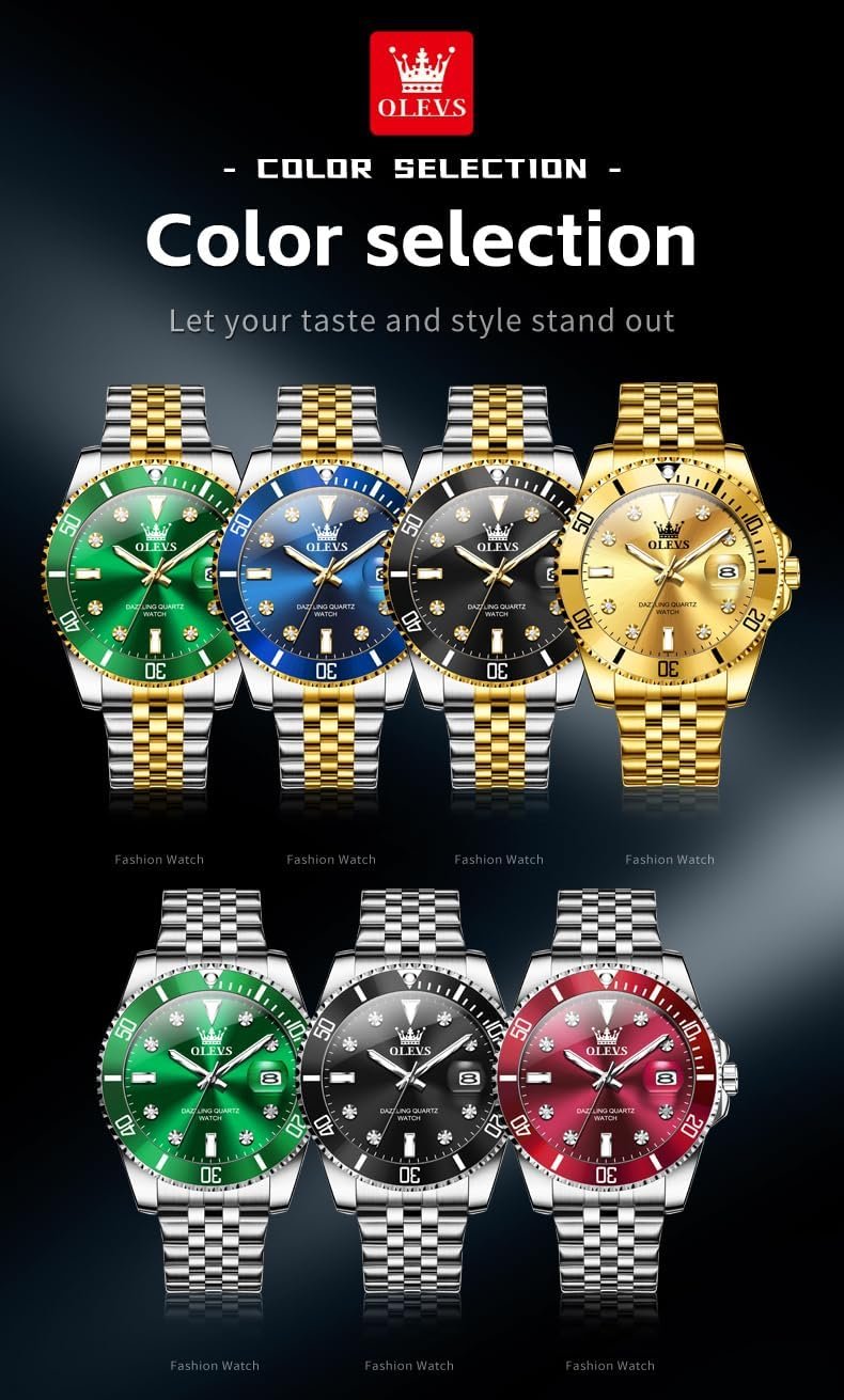 OLEVS Watches for Mens Stainless Steel Dress Mens Watches with Date Luxury Diamond Big Face Waterproof Blue/Black/Green/Gold/Red Dial Relojes para Hombres - Image 8