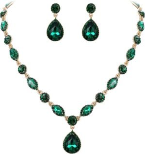 EleQueen Women’s Wedding Bridal Jewelry Set for Brides Bridesmaids, Crystal Teardrop Necklace Dangle Earrings Jewellery for Party Prom