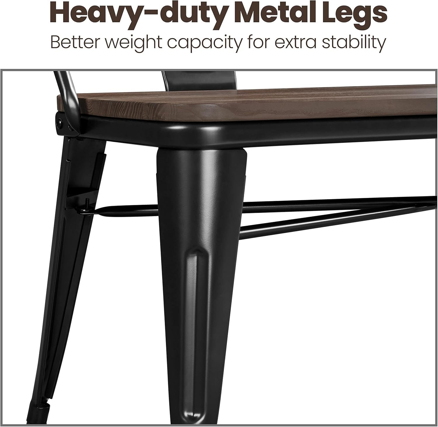 Yaheetech Industrial Metal Dining Bench Mid-Century Farmhouse Bench with Wooden Top Seat and Removable Backrest for Kitchen/Garden, Black - Image 6