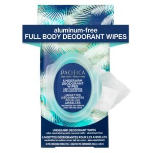 Pacifica Deodorant Wipes – Coconut Milk Underarm & Full Body Deodorant Wipes – Removes Sweat & Oil – Aluminum-Free – Natural Feminine Odor Control Clean Vegan & Cruelty-Free Dermatologist Tested