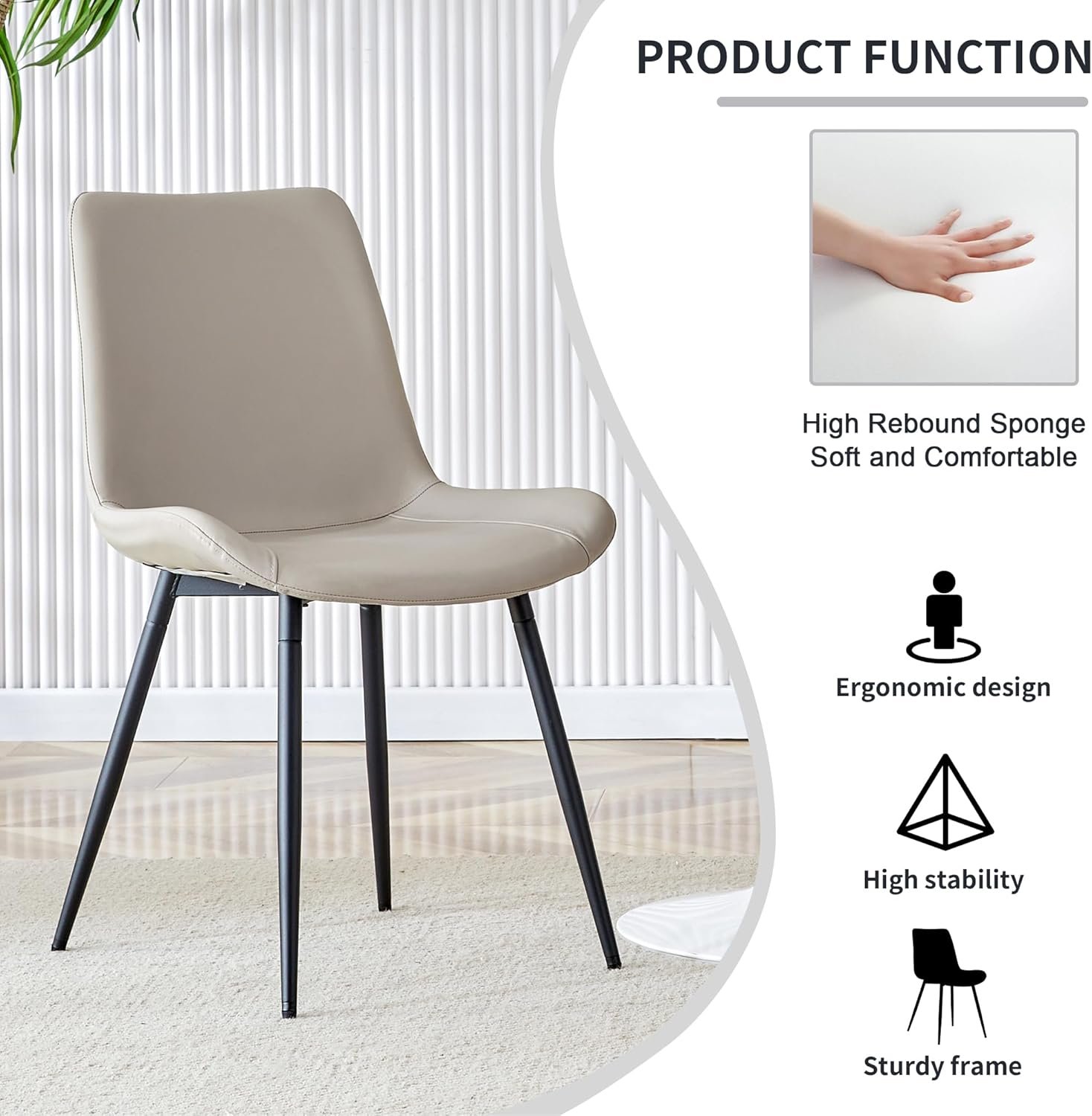 Granite Modern Dining Table Set for 4, 50" Sintered Stone Kitchen Table and 4 Upholstered PU Leather Chair Dining Room Table Set for 4(1Marble Table and Gray Chairs Set of 4) - Image 9