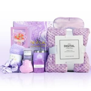 Birthday Gifts for Women, Self Care Gift Box Baskets with Luxury Flannel Blanket for Girlfriend (Purple)