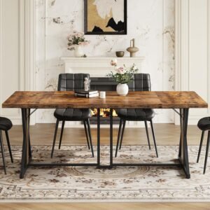 HOOBRO Dining Table, 70.9” Kitchen Dining Room Table with Sturdy Metal Frame, Rectangle Furniture with Heavy Duty Legs & Wooden Top, for Home Kitchen Living Room, Rustic Brown and Black BF180CZ01