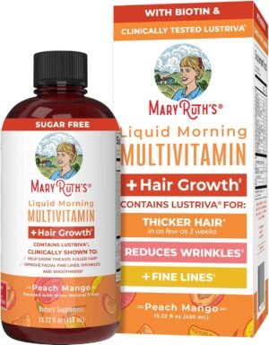 MaryRuth’s Liquid Multivitamin + Hair Growth | Biotin 10000mcg | Lustriva Hair Growth Supplement | Clinically Tested in Women for Thicker Hair & Facial Wrinkles | Skin Care | Ages 18+ | 15.22 Fl Oz
