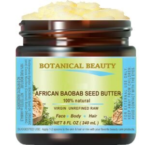 Botanical Beauty BAOBAB OIL BUTTER. 100% Natural RAW VIRGIN UNREFINED Cold Pressed for Face, Skin, Damaged Hair, Lips, Nails 8 Fl. oz. – 240 ml. Rich in Vitamin C