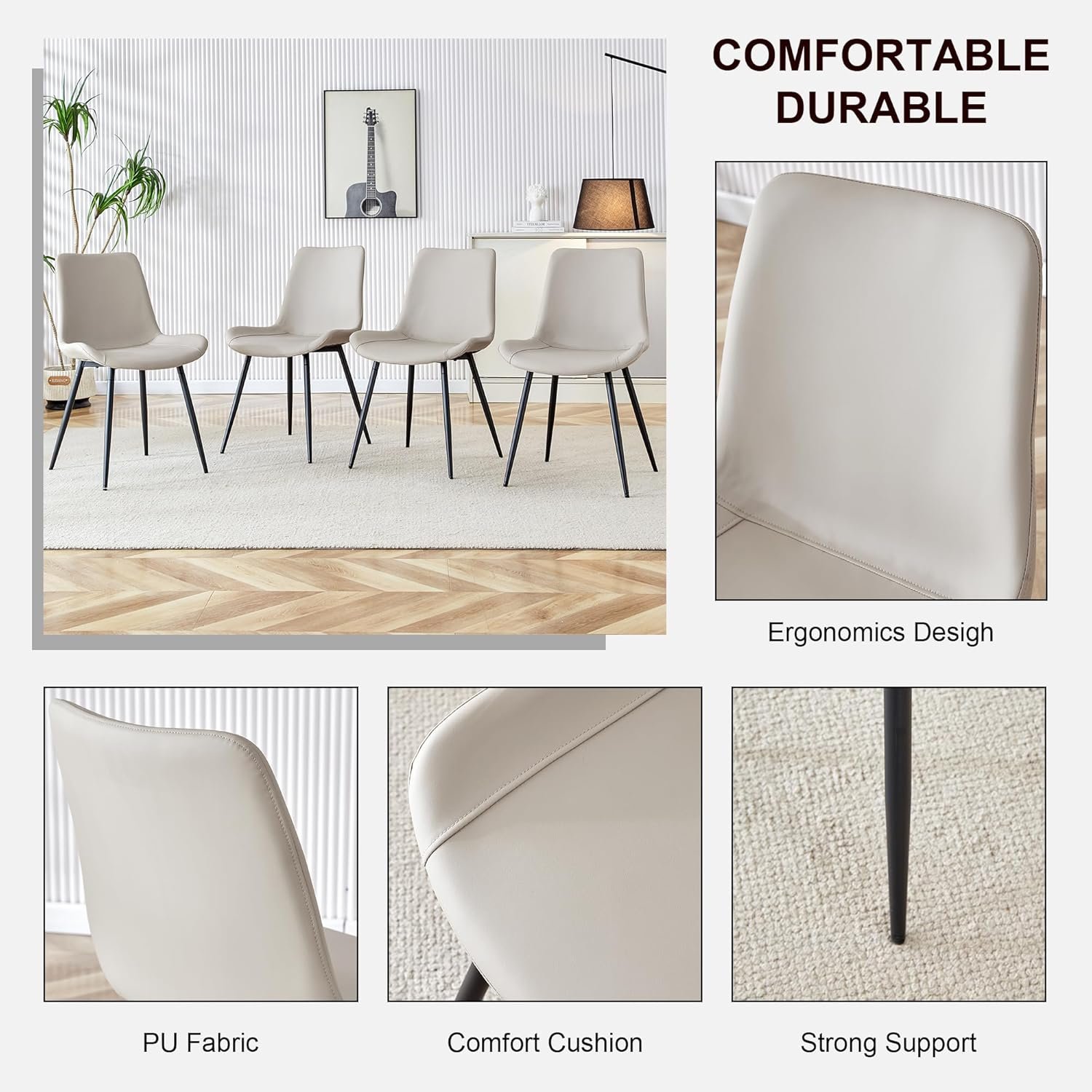 Granite Modern Dining Table Set for 4, 50" Sintered Stone Kitchen Table and 4 Upholstered PU Leather Chair Dining Room Table Set for 4(1Marble Table and Gray Chairs Set of 4) - Image 5