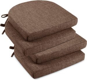 downluxe Indoor Chair Cushions for Dining Chairs, Soft and Comfortable Textured Foam Kitchen Chair Pads with Ties and Non-Slip Backing, 16″ x 16″ x 2″, Brown, 4 Pack