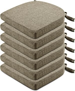 Chair Cushions for Dining Chairs 6 Pack – Kitchen Chair Cushions with Ties and Non-Slip Backing – Dining Chair Pads 16″X16″X2″, Khaki