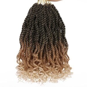 Leeven 10 Inch Senegalese Twist Crochet Hair 8 Packs Ombre Blonde Shrot Pre Looped Wavy Crochet Braids with Curly Ends 3 Tone Hanava Twist Synthetic Braiding Hair for Women Girl Kids #1B/27/613
