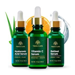 Tree of Life Beauty Facial Skin Care Set, Brightening, Firming, Hydrating, Dry Face, Dermatologist Tested – Trio Power Kit, Vitamin C, Retinol and Hyaluronic Acid, 3 count of 1 Fl Oz