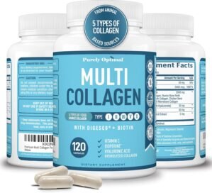 Premium Multi Collagen Peptides (Types I, II, II, V, X) – Collagen Pills for Skin Care, Hair Growth, Nails & Joints – Vitamin C, Hyaluronic Acid, Biotin, Gluten Free – 120 Collagen Capsules