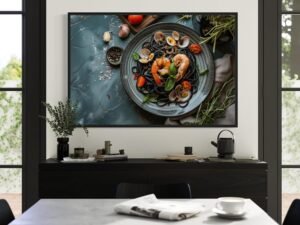 Italian Gourmet Seafood Squid Ink Spaghetti Pasta Culinary Fine Dining Restaurant Kitchen Dining Decor Wall Art Photography Art Italian Gourmet Seafood Squid Ink Spaghetti Pasta,202