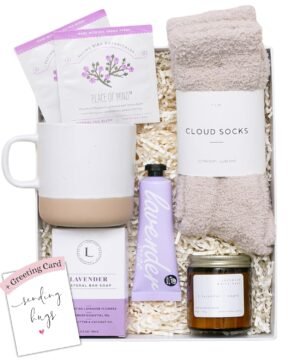 Unboxme Luxury Lavender Spa Gift Set – Relaxation Gift Basket with Candle & Bath Bombs – Self-Care Package for Women, Birthday, Wellness Gift