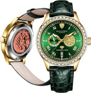 Watches for Men, Luxury Mechanical Men’s Automatic Watch with 999 Gold, Leather Band & Date Calendar Luminous Men‘s Wrist Watches