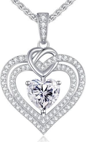 OOBEE Moissanite Heart Necklaces for Women, 1- 4 Carat Moissanite 925 Sterling Silver Gold Plating Fine Women Necklace，Ideal Anniversary Birthday Christmas Valentine Mothers Day Jewelry Gifts for Mom Wife Her Girlfriend